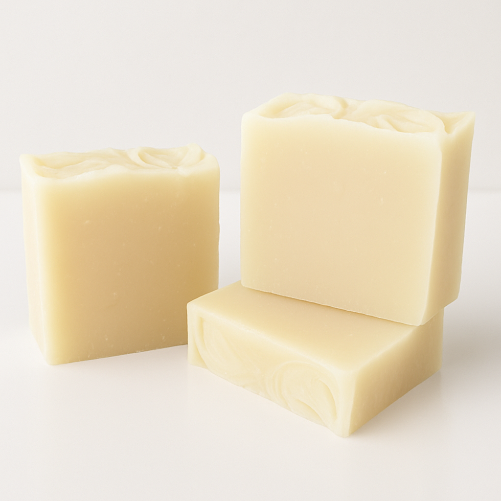 Three bars of aloe soap on a white background